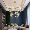 Pendant Lamps Clear Glass LED Chandeliers Starlit Parlor Dining Room Bedroom Hanging Lamp Replaceable Cord Adjustable Gold Black Ring