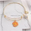 Bangle Sell Alloy Metal Expandable Wire Bracelet For Women High Quality 65Mm Flower Heart Charm Pendant Jewelry Gifts 2021 Drop Deli Dhgvu