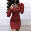 Casual Dresses Sweater Dress For Women 2023 Autumn Winter Zipper V-neck Solid Full Sleeve Plus Size Slim Mini Woman