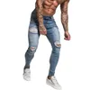 Men's Jeans GINGTTO Jeans Men Elastic Waist Skinny Jeans Men Stretch Ripped Pants Streetwear Mens Denim Jeans Blue 230519