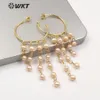 Huggie WTMPE039 WKT Most Hot Sales Natural Freshwater Pearl Beads Statement Earrings Round Hoop Lady Elegant Pearl Earrings