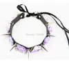 Ожерелья для девочек Kawaii Lolita, кожаное ожерелье ручной работы с цветочными шипами, воротник с шипами, зашнуровать колье в стиле панк