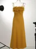 Casual Dresses Fashion Women Sexy Violet Satin Dress Ostrich Feather High Street Long Celebrity Party Maxi