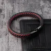 Bracelets porte-bonheur Tehao mode bleu/rouge Bracelet en cuir en acier inoxydable boucle magnétique tissé bracelets hommes Punk cadeau en gros