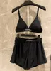 Lyxdesigner t badkläder Pure Black Letter Brodery Sexig bikini Set Women's Naked Top Short Split badkläder