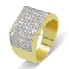 Pierścienie zespołu bioder biżuteria mrożona na fl cZ stone złoto splatydzony moda diamentowy męski pierścionek Dhxzj