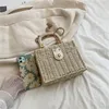이브닝 백 디자이너 여성용 직조 스퀘어 박스 핸드백 2023 트렌디 한 여성 밀짚 가방 패션 브랜드 체인 해변 지갑