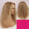 Perruques Lace Front Wig transparentes blondes miel, cheveux humains ondulés, crépus et bouclés, perruque synthétique pre-plucked avec ligne de cheveux perruqu