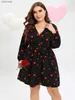 Casual Dresses Finjani Plus Size Dresses For Women 2022 Summer Allover Heart Print Belted Midi Dress Elegant Heart Pattern Dress L230520