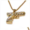 Подвесные ожерелья Hip Hop Iced Out Ожерелье украшения золотой цепь пистолет для мужчин бросают подвески Dhpiq