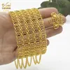 Bangle ANIID New 24K Plated Gold Chain Bangles Bracelet With Ring For Women Dubai Wedding Party Dinner Luxury Charm Bangle Jewelry Gift