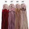 Eşarplar Premium Crunkled Anında Hijab Saten Cap Müslüman Jersey Eşarp İslami Bonnet Şalları Sarar Kafa Bandı Voil Femme