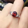 Cluster Rings Red Garnet Gemstone Ring With Love Heart 925 Silver For Women