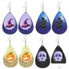 Dangle Chandelier Christmas Halloween Leather Earrings For Women Girls Teardrop Pumpkin Eyes Skl Print Double Layer Glitter Drop J Dh2R4