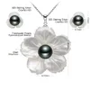 Sets Shell Carved Flowers Freshwater Pearl Jewelry Set for Wome Gift 925 Sterling Silver Party Jewelry Black Pearl Earring Set FEIGE