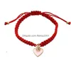 Braccialetto di fascino del cuore intrecciato etnico di moda a catena per le donne Misura regolabile Braccialetti con ciondolo smaltato con cordino rosso Gioiello di San Valentino Dhvai