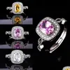 Solitaire Ring D Color Moissanite Yellow Diamond Rings Colorf Gemstone Engagement Wedding Open For Women Drop Delivery Jewelry Dhjud