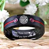 Necklaces Firefighter Design Fireman Rings Fire Police Ring Men's Black Tungsten Ring with Red Groove Cz Anniversary Gift Ring