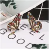 Stud Pendiente de ala de mariposa para mujer Elegante Colorf Crystal Ear Nail Temperamento simple Chapado en oro Joyería Regalo Entrega de gota Earr Dhnlm