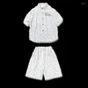 Stage Wear Kids Loose Kpop Hip Hop Clothing White Print Shirt Short Sleeve Top Streetwear Shorts for Girls Boys Jazz Dance Costume Clothes