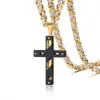 Colliers "Notre Père" Collier pendentif croix pour hommes en acier inoxydable chaîne byzantine lourde bijoux masculins chrétiens 24 pouces