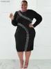 Casual Dresses Chic and Elegant Dress Plus Size Women Autumn Long Sleeve Midi Dress Slinky Cut Out Knit Dress Wholesale Bulk Dropshipping L230520