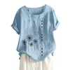 女性用ブラウスFemme Vintage Cotton Linen Button Tops夏の半袖シャツのレディースレディースレディースとエレガントなチュニック