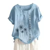 Dames blouses femme vintage katoenen linnen knop tops zomer zomerse mouw shirt dames dames en elegante tuniek