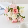 Fleurs décoratives Big Soie Pivoine Mariage Hortensia Bouquet Décorations De Noël Vase Pour La Fête À La Maison Scrapbook DIY Haute Qualité Artificielle