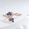 Dangle żyrandol luksusowy pełny cyrkon kropla niebieskie kolczyki dla kobiet 585 Rose Gold Kolor Geometryczny moda biżuteria Kolczyki ślubne 230519