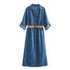 Casual Dresses Women's 2023 Unique Fashion Comfortable Belt Linen Blend Shirt Vintage Polo Collar Long Sleeve Dress Vestidos Mujer