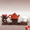 Novelty Items Retro Tea Table Teapot Cup Base Vase Decoration Solid Wood Bonsai Statues Stone Pedestal Display Wooden Base Serving Tray G230520