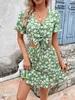 Basic Casual Dresses Summer Women's European Station Middle East Printed Buckle Strap Short Sleeve Dress Beach Vacation Skirt 230519