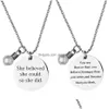 Pendant Necklaces Fashion Stainless Steel Coin Necklace For Women Carved English Letters Charm Jewelry Friends Gift Drop Delivery Pen Dhjm6