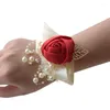 Dekorativa blommor 1st Korean Wedding Bride Wrist Flower Artificial Po Props Hand Ribbon Ornament Bouquet