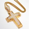 Halsband stora tvärhängen halsband manliga guld färg rostfritt stål mikro pave cz jesus cross halsband för män hip hop is ut smycken