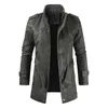 Men's Jackets Winter Casual Leather Jacket Zipper Long Sleeve Stand Collar Trench Coat With Pocket Freeship