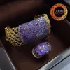 Bangle Godki Luxury Hollow spets 5st armband ringörhängen för kvinnor bröllop brud zirkon afrikan/indisk/dubai brud smyckesuppsättning