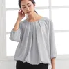 Women's Blouses Spring Casual Tops Solid Color Three Quarter Sleeve Clothes Chiffon Shirt Women Summer Pleated Blouse Blusa Mujer Elegant