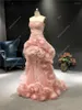 Festklänningar Vestidos de Fiesta Real Picture Pink Pleat Flower Strapless ärmlös golvlängd Formell prom kvinnor kväll