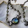 Naszyjniki NM42363 Labradoryt i pirytowy Triple Moon Goddessnecklace Labradorite i Pyrite Moon Faza Oświadczenie Naszyjka