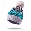 Berets Homiton Women Sequin Knitted Beanie Hat With Faux Fur Pom-Pom Shiny Bling Skull Cap Fashion Thick Winter