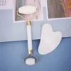 Face Care Devices White Jade Stone Massage Natural Quartz Scraper Jade Roller Gua sha Set White Face Lifting Massager Tool for Back 230519