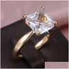 Solitaire Ring Gold Sier Rosegold Color Square Shape Fashion Princess Cut For Women Pave Zircon Diamond Stone Wedding Rings Drop Del Dhjj7