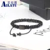 Armband ailatu ny svart onyx flatbead macrame armband med 6 mm svarta CZ -spacerpärlor