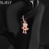 Knot SLJELY February New Fashion S925 Sterling Silver Rose Gold Valentine Pink Robot Drop Earring 1PC for Women Monaco Brand Jewelry