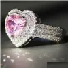 Anelli New Womens Fashion Sier Pink Heart Gemstone Engagement Jewelry Simated Diamond Ring For Drop Delivery Dh9Ya