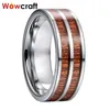 Ringar 8mm KOA Wood Inlay Tungsten Rings for Men Women Wedding Band Polished Shiny Comfort Fit Engagement Anniversary Rings