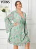 Casual Dresses Yoins 2023 Women Dress Plus Size Bohemian Party Long Sleeve Ruffle Floral Print V-Neck Elegant Fashion Kne Length Vestidos L230520