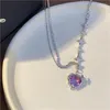 Pendanthalsband Gradient Purple Zircon Star Love Heart Necklace Women Y2K Crystal Cross Titanium Steel Choker Choker Egirl Jewelry